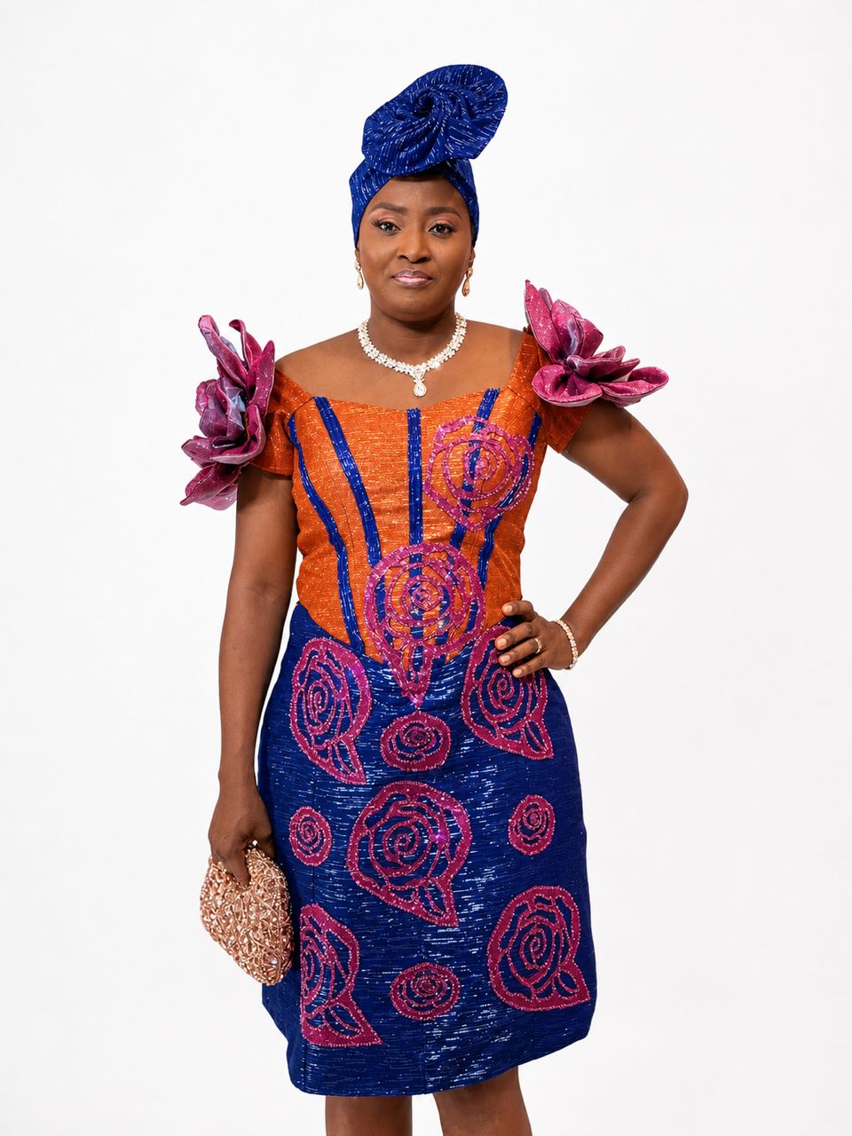 T&T Royal Petal Beaded Cocktail Aso-Oke