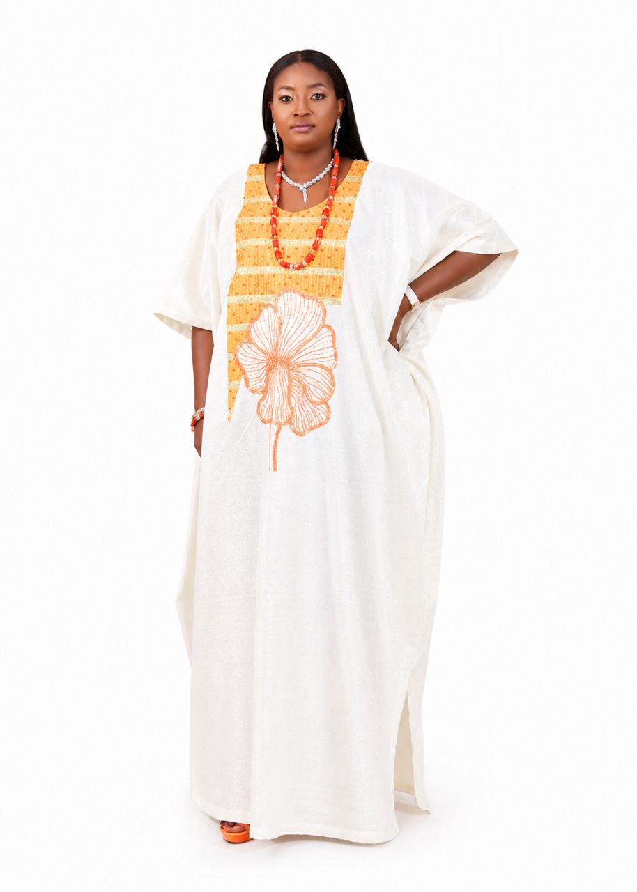 T&T Ivory Bloom Embroidered Agbada Kaftan